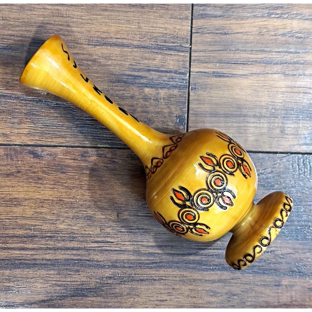 Vintage Wooden Hand-Painted Hand Engraved Vase with 3197 from Sulmona, Italy, B3